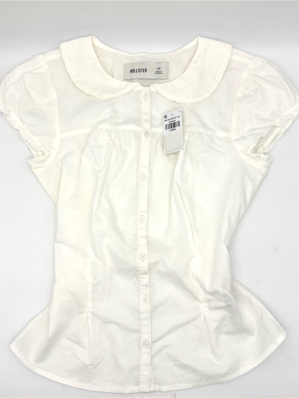 Hollister White Statement Collar Cap Sleeve Button Up Blouse Japan XS - Picture 1 of 4
